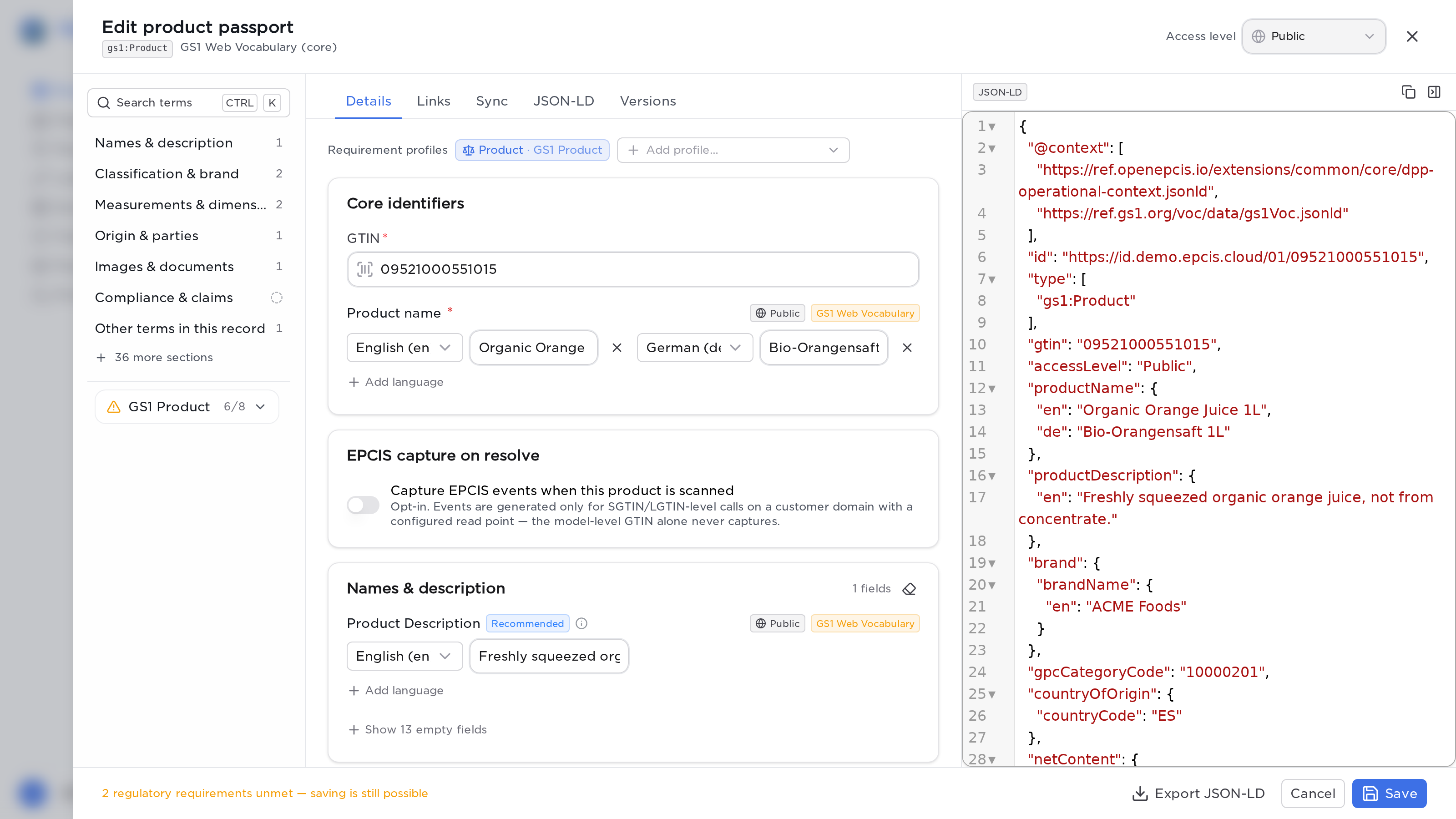 The passport editor with the Details tab active