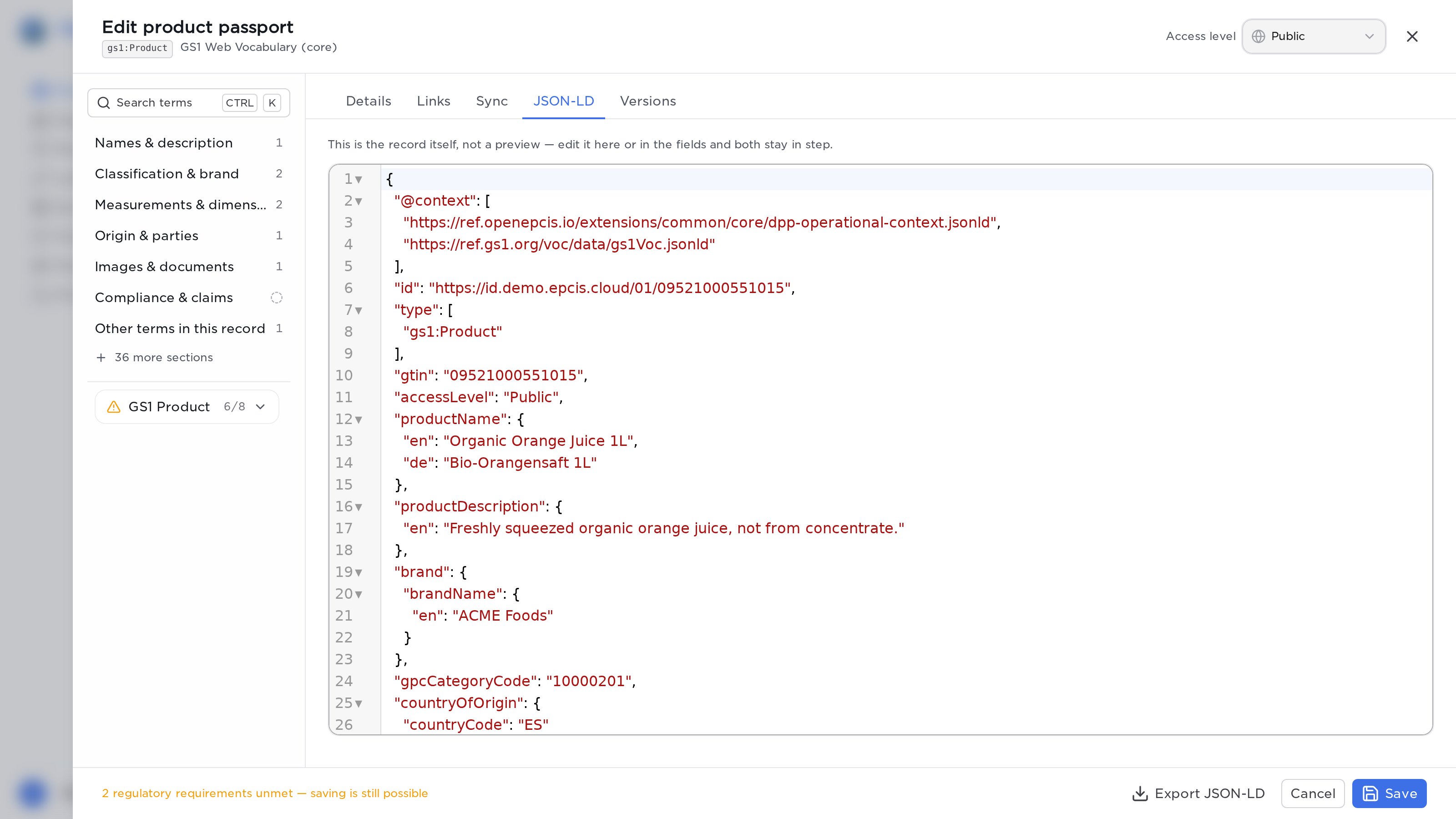 The JSON-LD tab