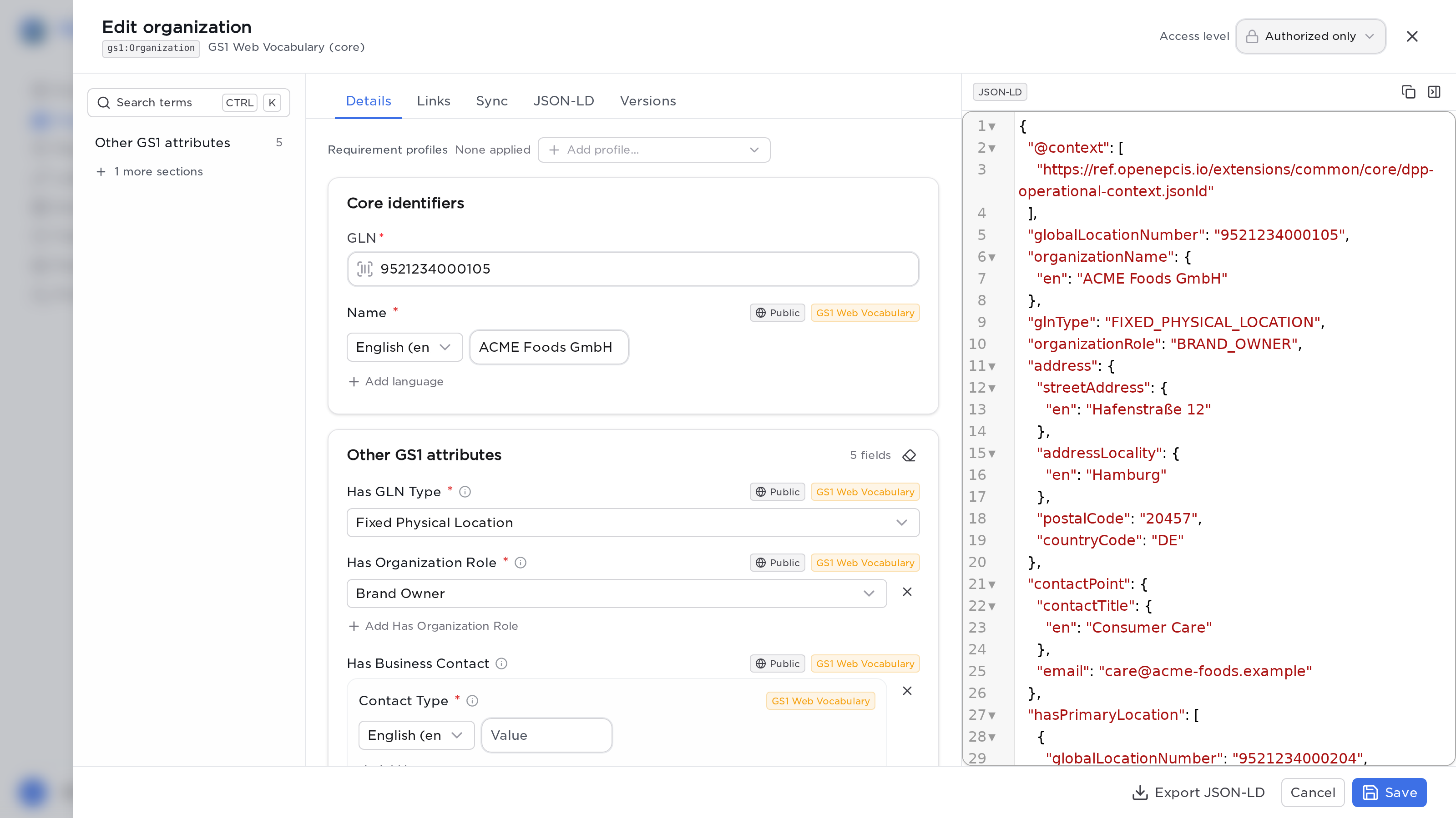 The organization editor