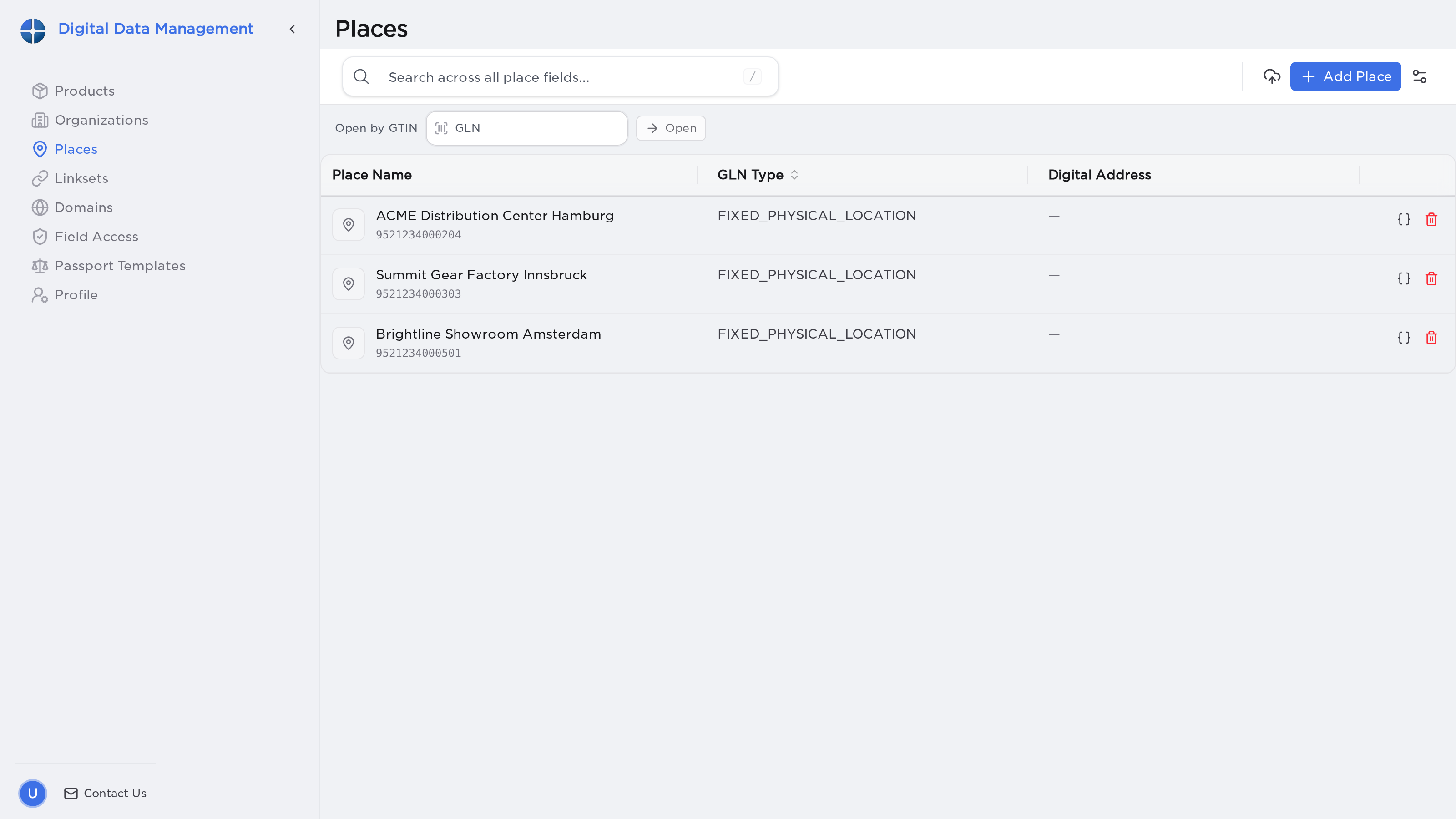 The places list