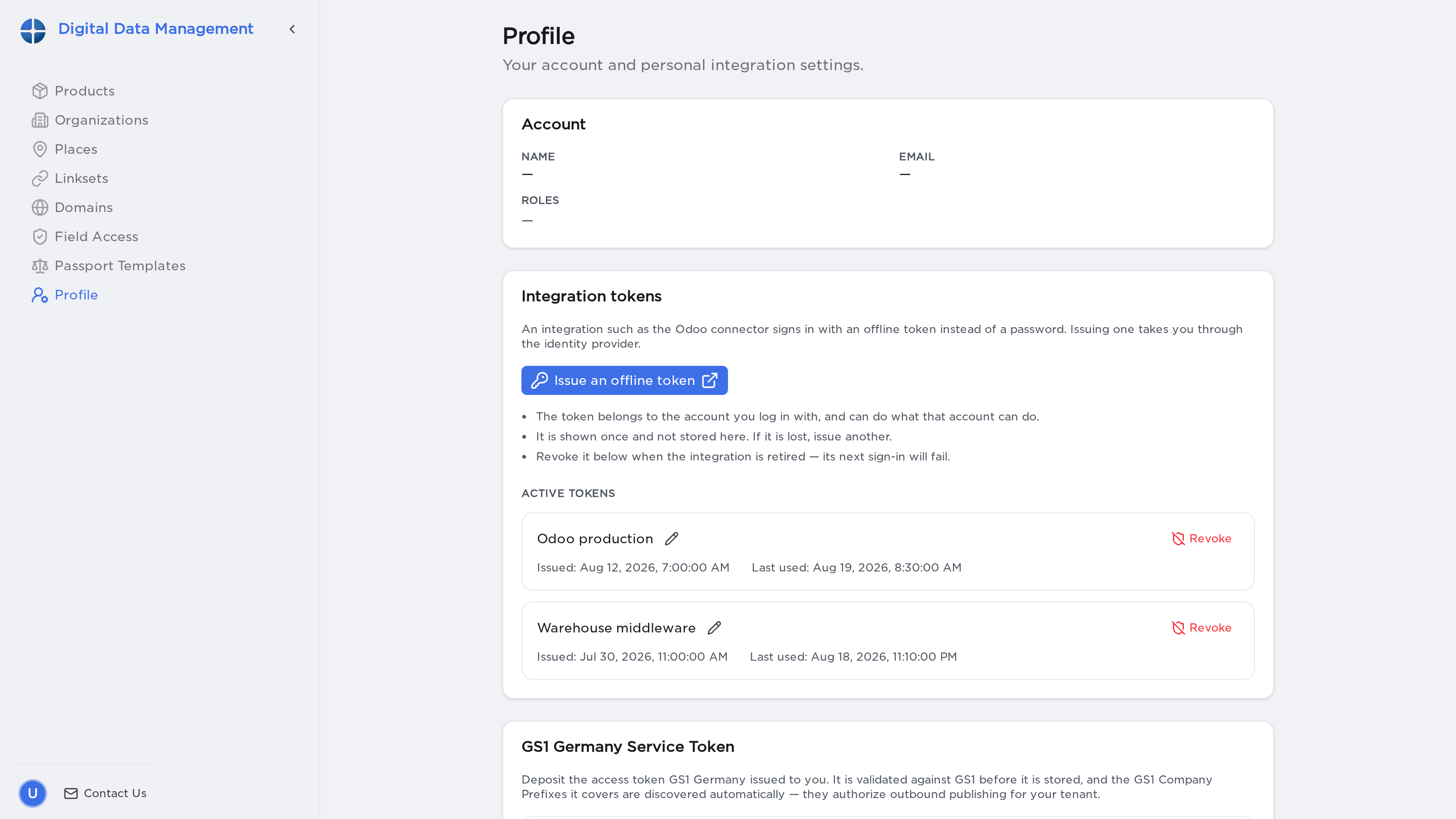 The profile page