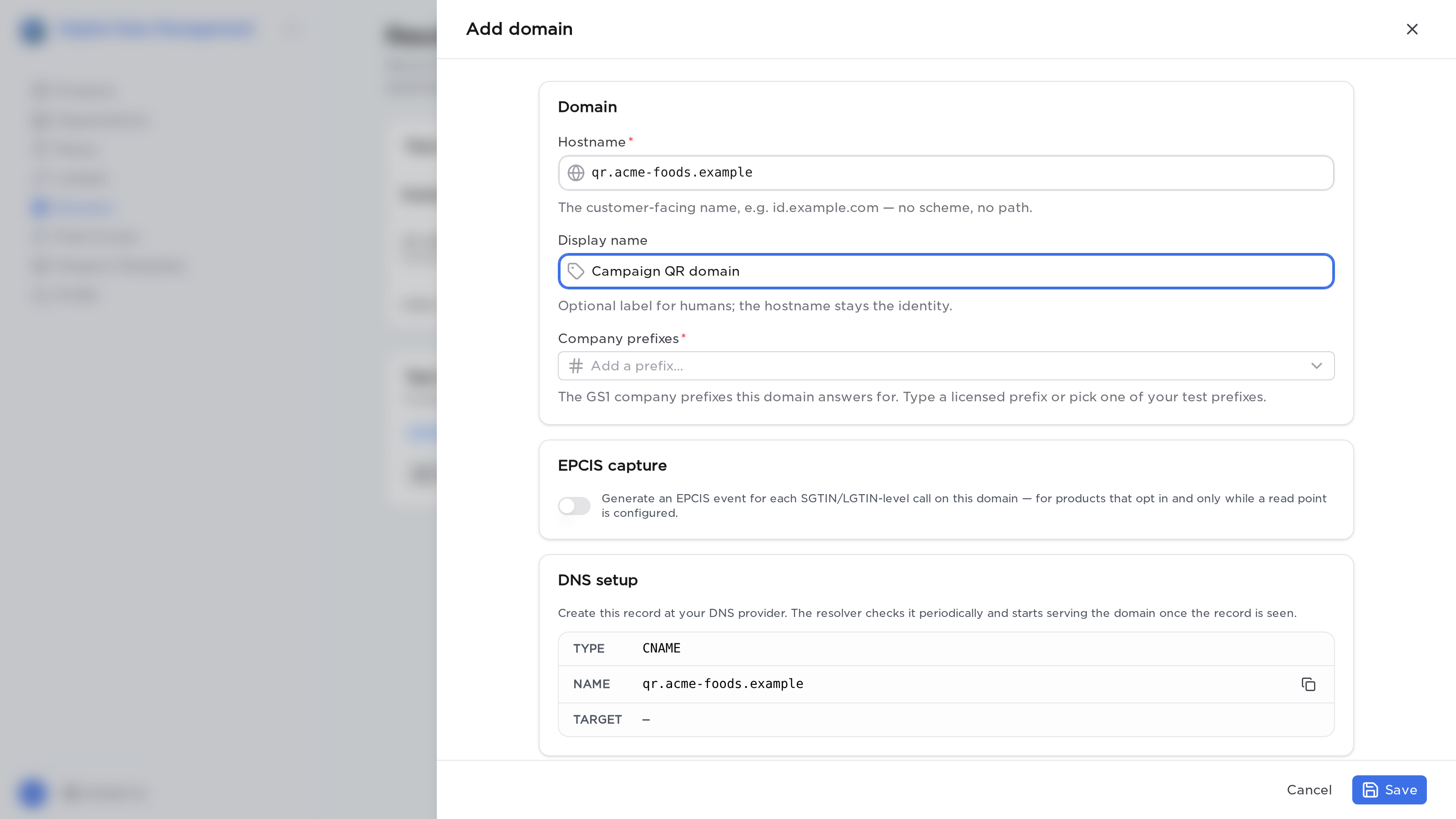 The add-domain drawer