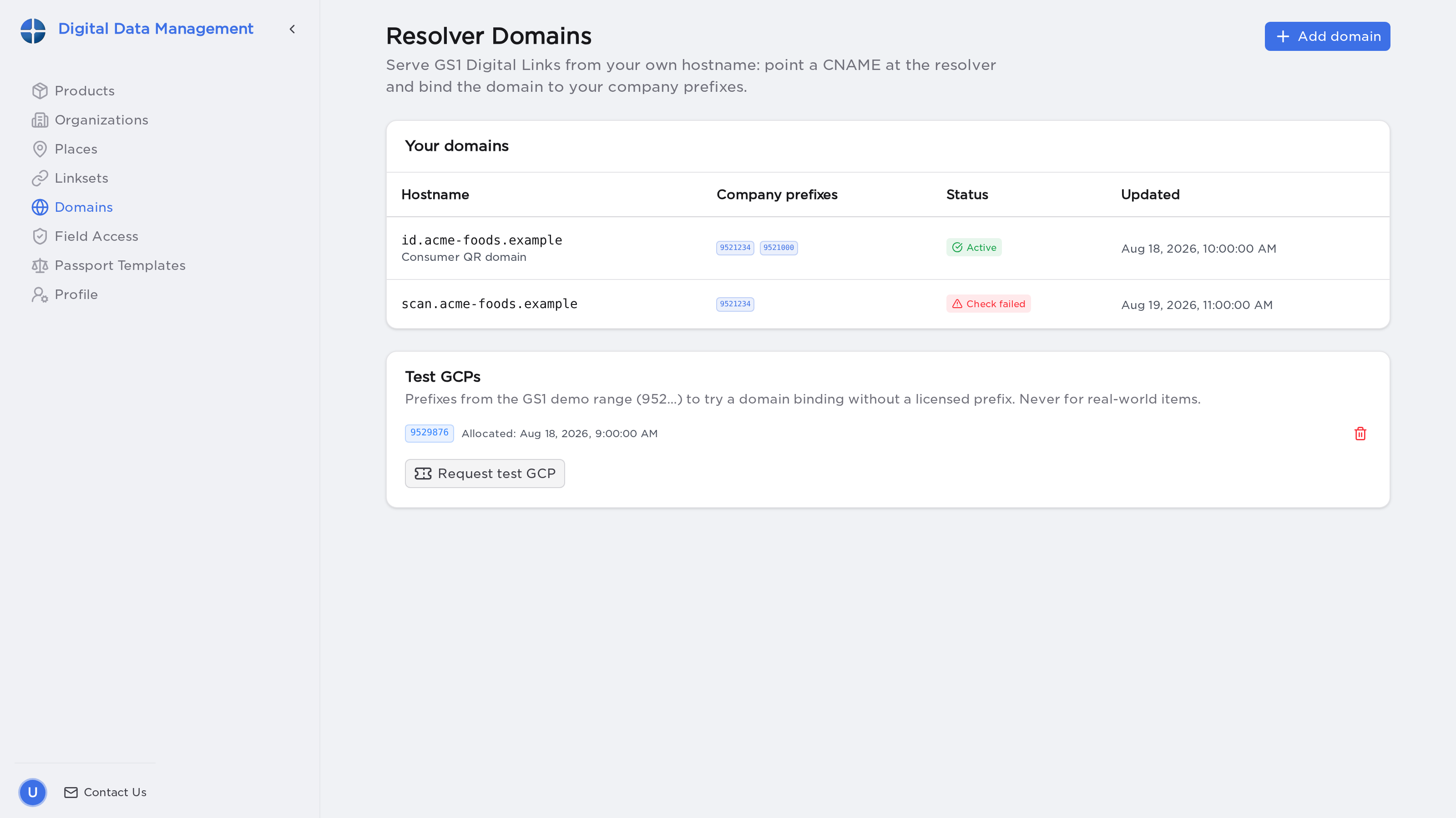 The resolver domains page