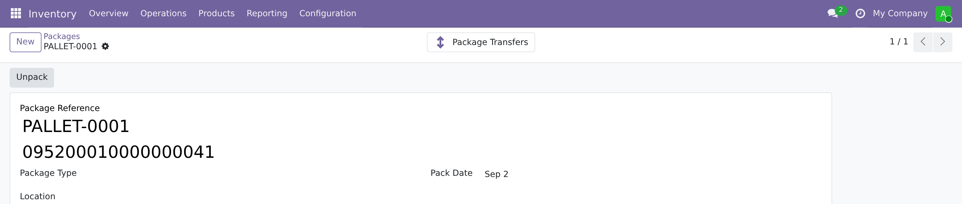 A package showing its SSCC
